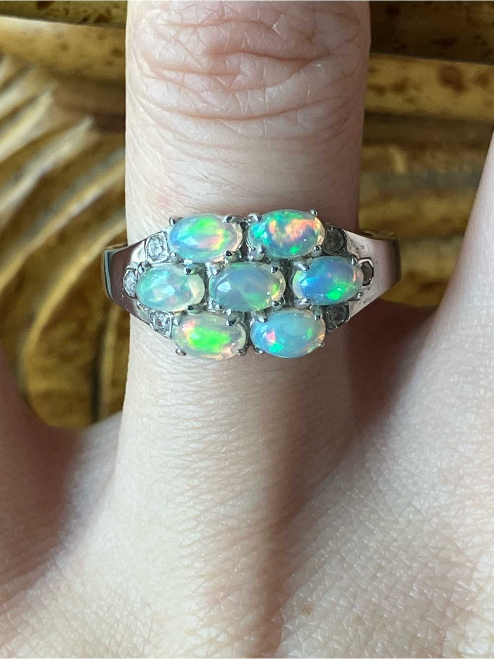 Natural Ethiopian Opal Sterling Silver Cluster Ring Size 8